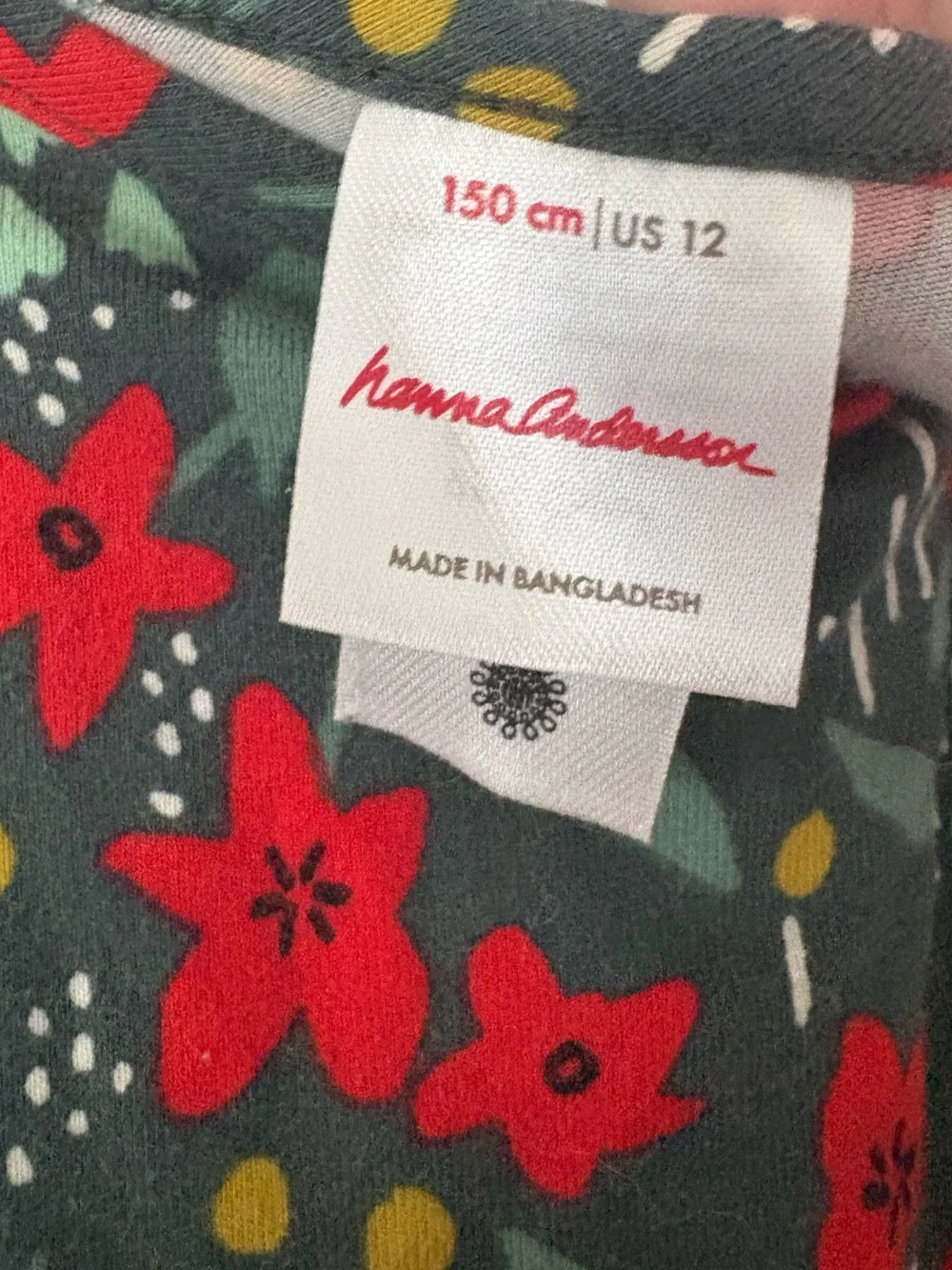 Hanna Andersson Floral Pocket Dress Long Sleeve Girls 150 12 Organic Cotton